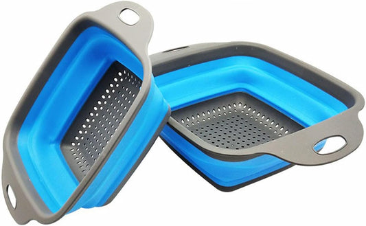 2 PCS Collapsible Colander, Collapsible Strainers for Kitchen, 11.5 inch Silicone Strainer and 9.5 inch Silicone Colander for Draining Vegetable fruit, Kitchen Food Strainer, Blue (Blue)