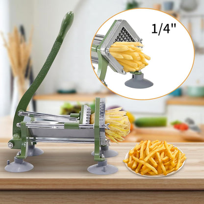 French Fry Cutter, Commercial Potato Slicer with Suction Feet,Great for Potato, French Fries, Cucumber, Vegetables, Carrot (Green- 3/8 Inch Blade)