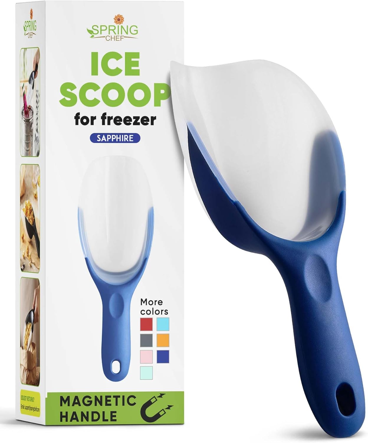 Magnetic Ice Scoop for Freezer, BPA-Free Food Scooper, Black | Flexi-Plastic Popcorn Scoop with Soft Grip Handle - Dishwasher Safe Ice Scooper - Food Scooper for Flour, Grains, Pet Food