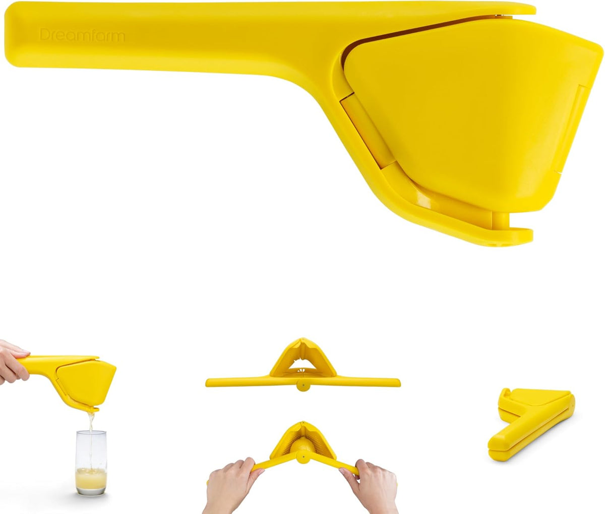 Fluicer Fold-Flat Citrus Juicer - Lemon Easy, manual fresh lemon juice squeezer with pip catcher, suits lemons and limes, compact storage, 10"