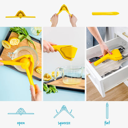 Fluicer Fold-Flat Citrus Juicer - Lemon Easy, manual fresh lemon juice squeezer with pip catcher, suits lemons and limes, compact storage, 10"