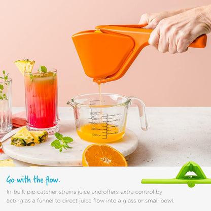 Fluicer Fold-Flat Citrus Juicer - Lemon Easy, manual fresh lemon juice squeezer with pip catcher, suits lemons and limes, compact storage, 10"
