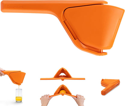 Fluicer Fold-Flat Citrus Juicer - Lemon Easy, manual fresh lemon juice squeezer with pip catcher, suits lemons and limes, compact storage, 10"