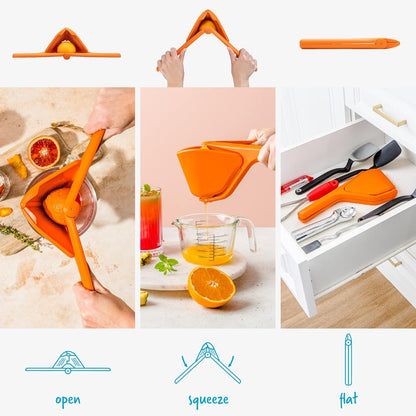 Fluicer Fold-Flat Citrus Juicer - Lemon Easy, manual fresh lemon juice squeezer with pip catcher, suits lemons and limes, compact storage, 10"
