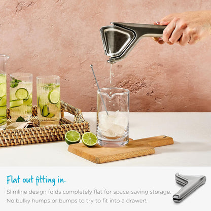 Fluicer Fold-Flat Citrus Juicer - Lemon Easy, manual fresh lemon juice squeezer with pip catcher, suits lemons and limes, compact storage, 10"