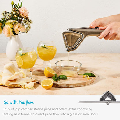 Fluicer Fold-Flat Citrus Juicer - Lemon Easy, manual fresh lemon juice squeezer with pip catcher, suits lemons and limes, compact storage, 10"