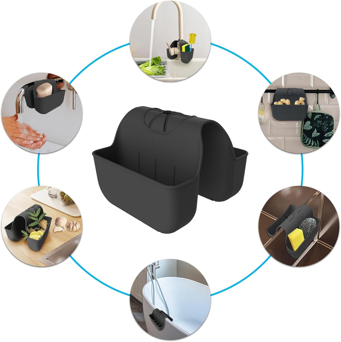 Sponge Holder for Kitchen Sink, Silicone Sink Saddle Caddy Organizer Rack, Sponges Holder Over Faucet, Hanging Kitchen Organizer Accessories Rack Basket - Dark Gray