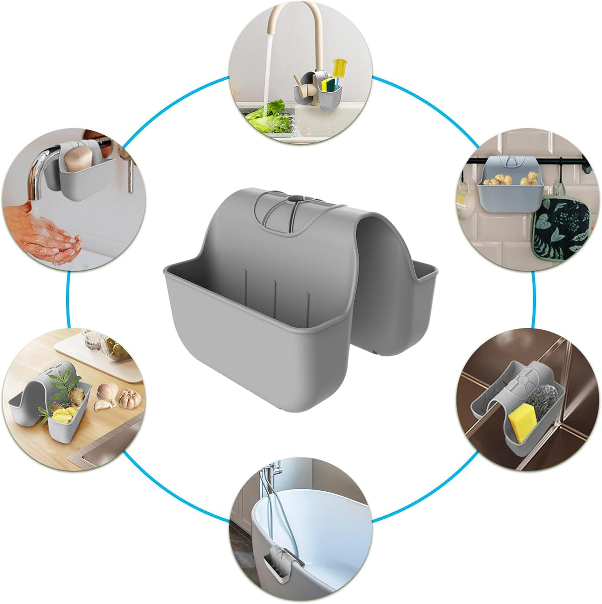 Sponge Holder for Kitchen Sink, Silicone Sink Saddle Caddy Organizer Rack, Sponges Holder Over Faucet, Hanging Kitchen Organizer Accessories Rack Basket - Dark Gray