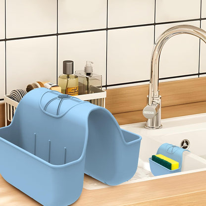 Sponge Holder for Kitchen Sink, Silicone Sink Saddle Caddy Organizer Rack, Sponges Holder Over Faucet, Hanging Kitchen Organizer Accessories Rack Basket - Dark Gray