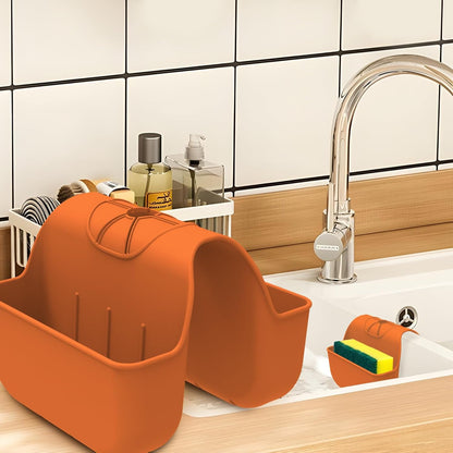 Sponge Holder for Kitchen Sink, Silicone Sink Saddle Caddy Organizer Rack, Sponges Holder Over Faucet, Hanging Kitchen Organizer Accessories Rack Basket - Dark Gray