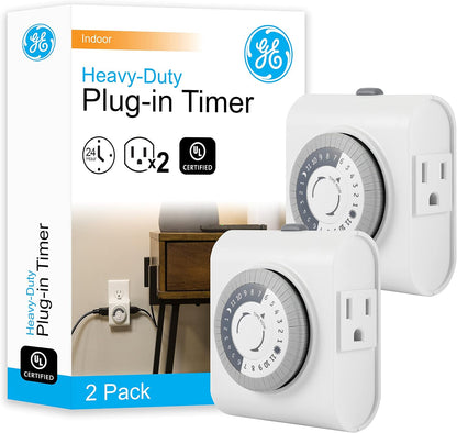 24‑Hour Plug-in Mechanical Timer Outlet, 2 Grounded Outlets