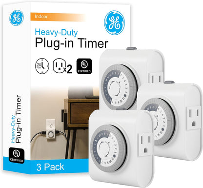 24‑Hour Plug-in Mechanical Timer Outlet, 2 Grounded Outlets