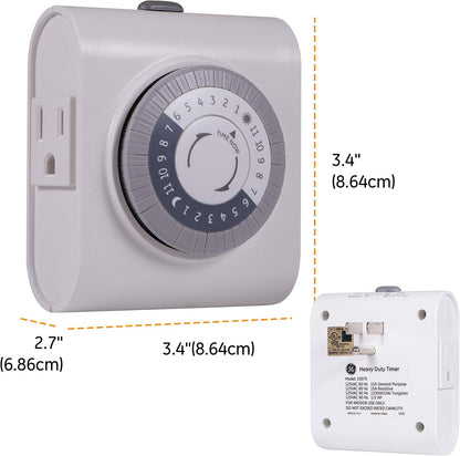 24‑Hour Plug-in Mechanical Timer Outlet, 2 Grounded Outlets