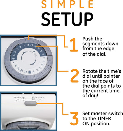 24‑Hour Plug-in Mechanical Timer Outlet, 2 Grounded Outlets