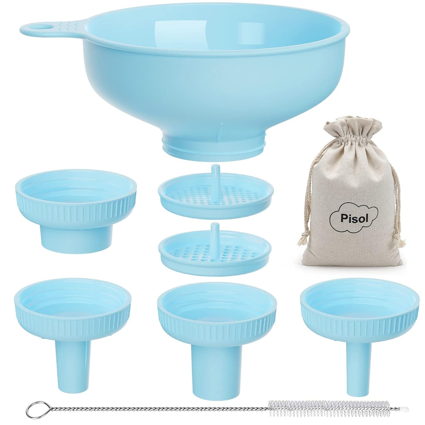 Wide Mouth Funnel for Kitchen Use for Filling Bottles with Bags | Food Grade Plastic, BPA Free, 5 Sizes Mouth, 2 Strainers, Rotating Screw Design, Easy to Clean, Dishwasher Safe