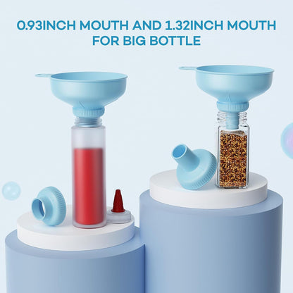 Wide Mouth Funnel for Kitchen Use for Filling Bottles with Bags | Food Grade Plastic, BPA Free, 5 Sizes Mouth, 2 Strainers, Rotating Screw Design, Easy to Clean, Dishwasher Safe