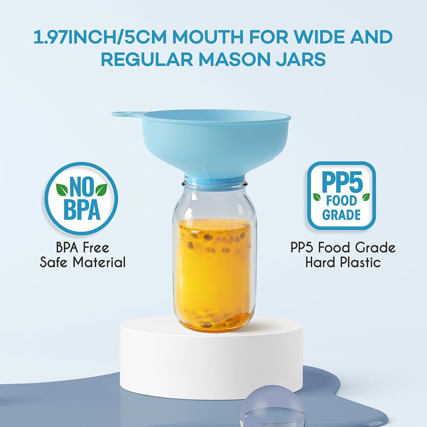 Wide Mouth Funnel for Kitchen Use for Filling Bottles with Bags | Food Grade Plastic, BPA Free, 5 Sizes Mouth, 2 Strainers, Rotating Screw Design, Easy to Clean, Dishwasher Safe