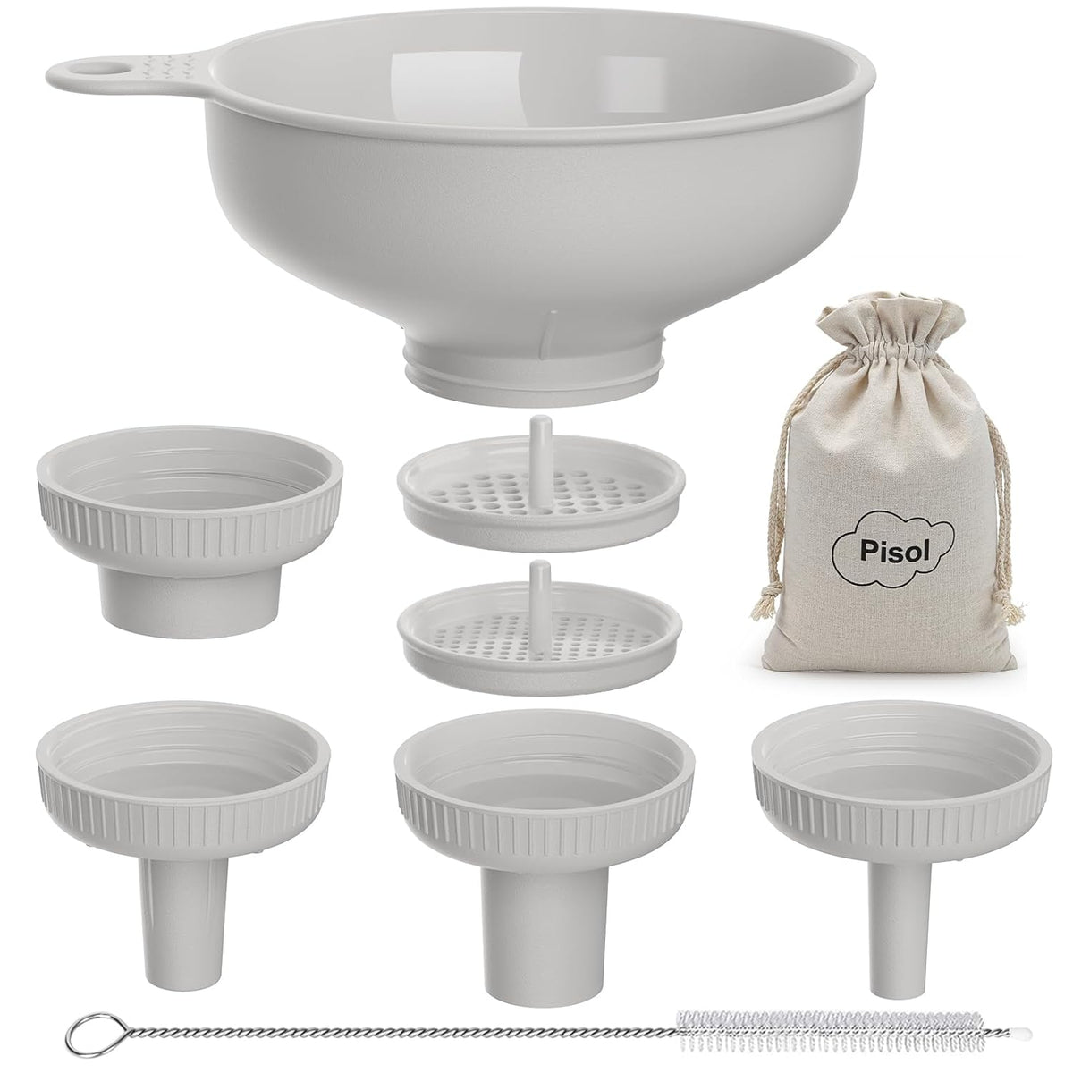 Wide Mouth Funnel for Kitchen Use for Filling Bottles with Bags | Food Grade Plastic, BPA Free, 5 Sizes Mouth, 2 Strainers, Rotating Screw Design, Easy to Clean, Dishwasher Safe