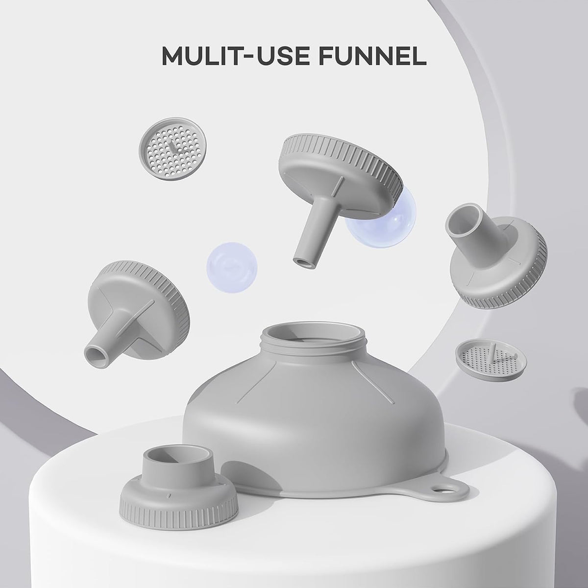 Wide Mouth Funnel for Kitchen Use for Filling Bottles with Bags | Food Grade Plastic, BPA Free, 5 Sizes Mouth, 2 Strainers, Rotating Screw Design, Easy to Clean, Dishwasher Safe