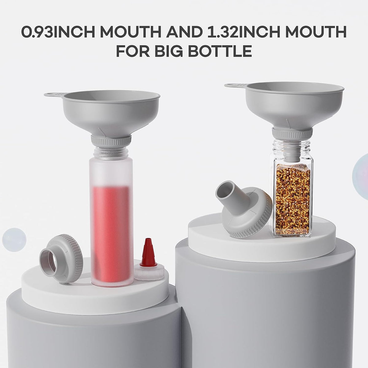 Wide Mouth Funnel for Kitchen Use for Filling Bottles with Bags | Food Grade Plastic, BPA Free, 5 Sizes Mouth, 2 Strainers, Rotating Screw Design, Easy to Clean, Dishwasher Safe