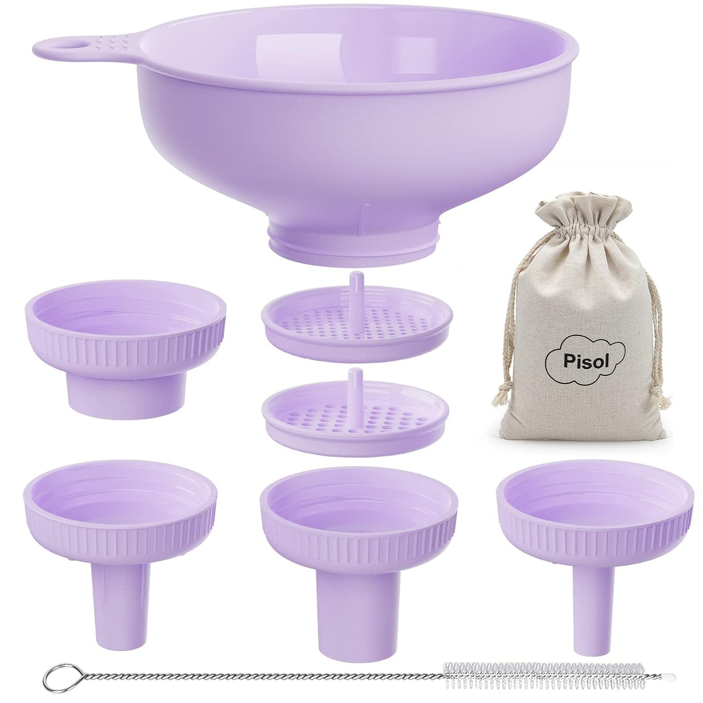 Wide Mouth Funnel for Kitchen Use for Filling Bottles with Bags | Food Grade Plastic, BPA Free, 5 Sizes Mouth, 2 Strainers, Rotating Screw Design, Easy to Clean, Dishwasher Safe