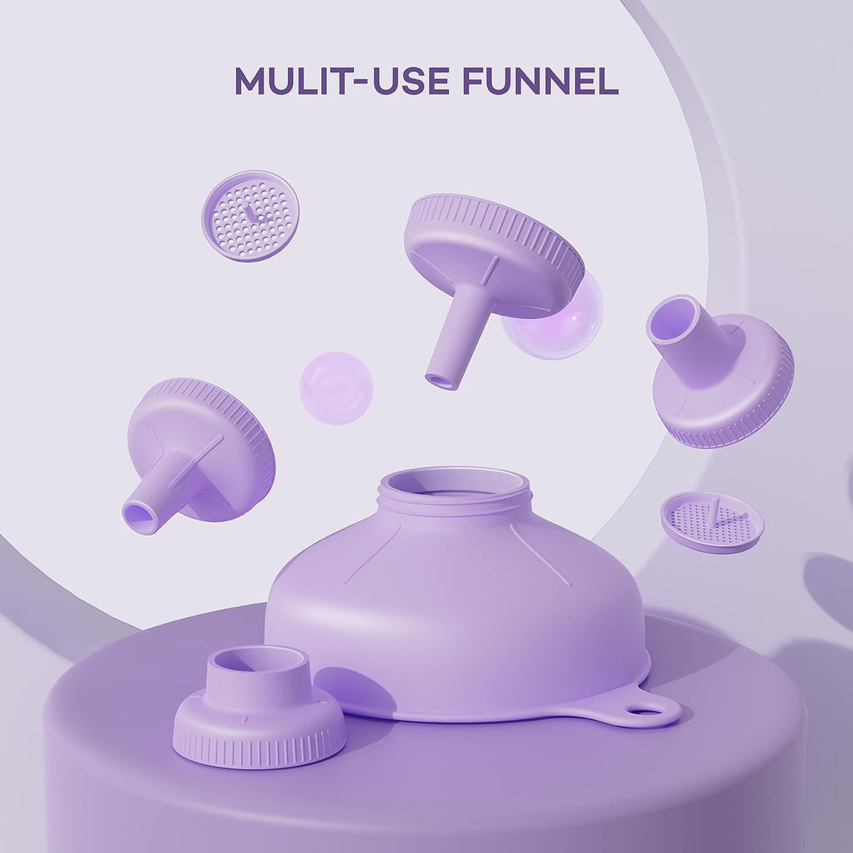 Wide Mouth Funnel for Kitchen Use for Filling Bottles with Bags | Food Grade Plastic, BPA Free, 5 Sizes Mouth, 2 Strainers, Rotating Screw Design, Easy to Clean, Dishwasher Safe