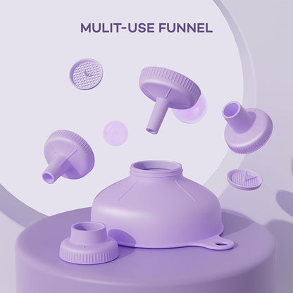Wide Mouth Funnel for Kitchen Use for Filling Bottles with Bags | Food Grade Plastic, BPA Free, 5 Sizes Mouth, 2 Strainers, Rotating Screw Design, Easy to Clean, Dishwasher Safe