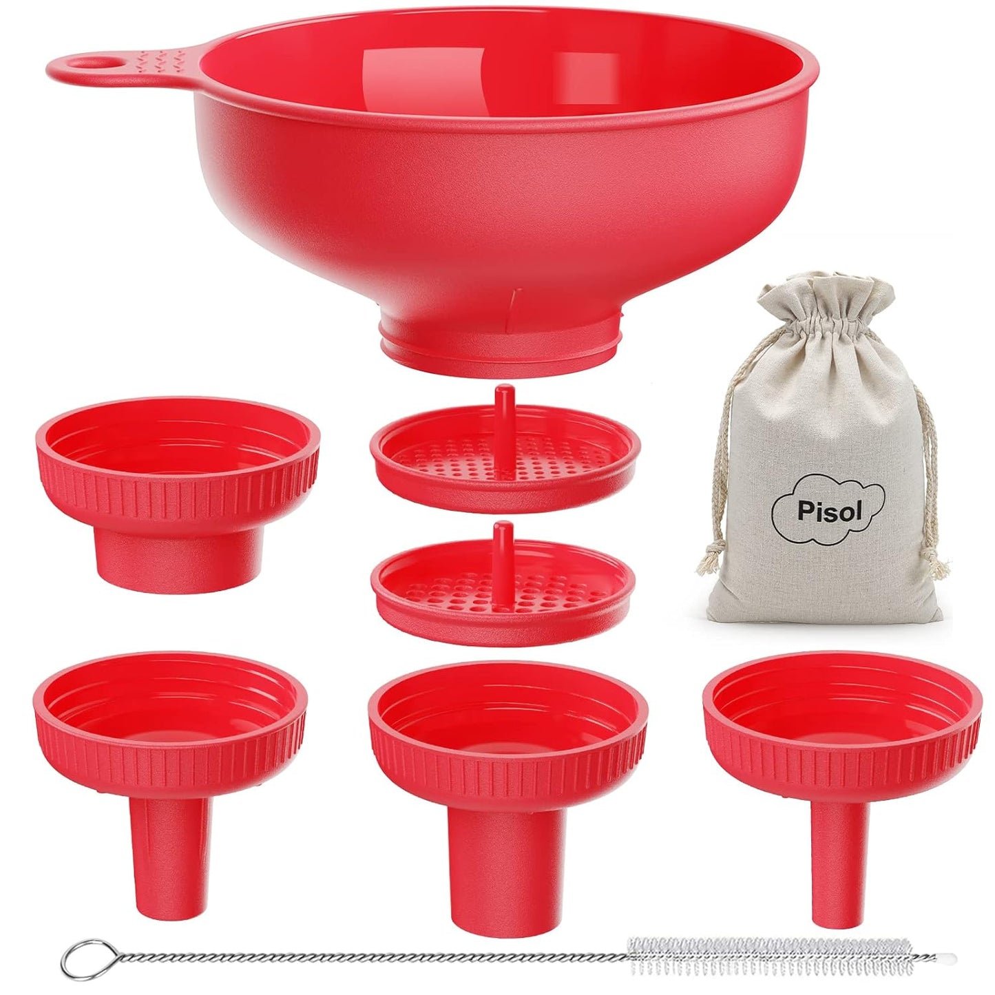 Wide Mouth Funnel for Kitchen Use for Filling Bottles with Bags | Food Grade Plastic, BPA Free, 5 Sizes Mouth, 2 Strainers, Rotating Screw Design, Easy to Clean, Dishwasher Safe