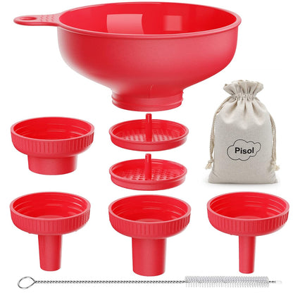 Wide Mouth Funnel for Kitchen Use for Filling Bottles with Bags | Food Grade Plastic, BPA Free, 5 Sizes Mouth, 2 Strainers, Rotating Screw Design, Easy to Clean, Dishwasher Safe