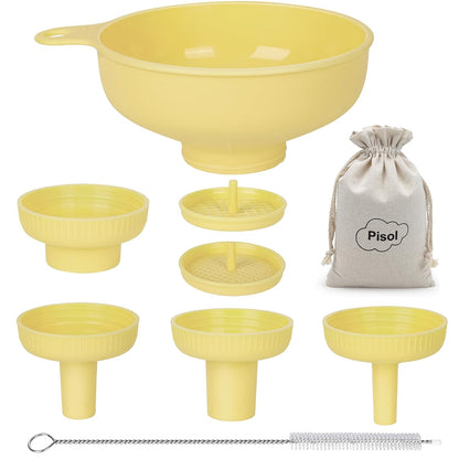 Wide Mouth Funnel for Kitchen Use for Filling Bottles with Bags | Food Grade Plastic, BPA Free, 5 Sizes Mouth, 2 Strainers, Rotating Screw Design, Easy to Clean, Dishwasher Safe