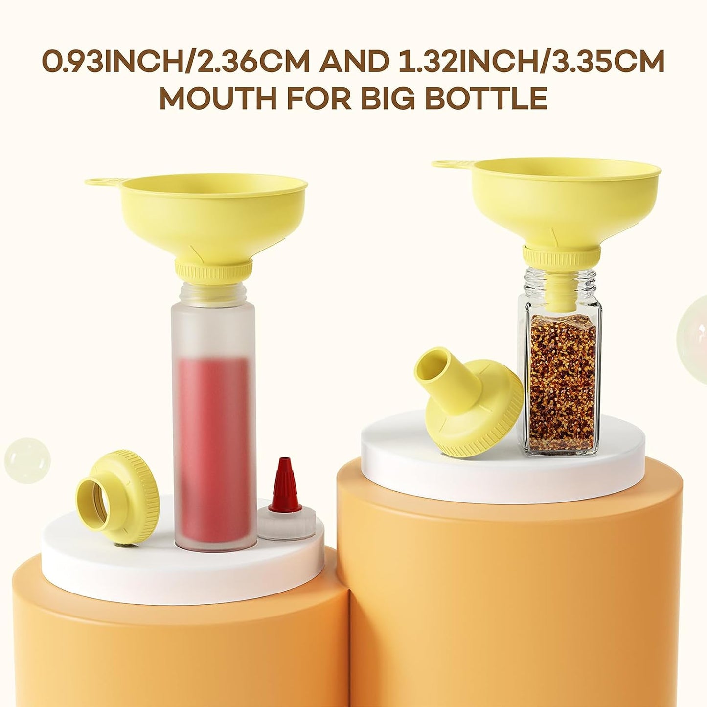 Wide Mouth Funnel for Kitchen Use for Filling Bottles with Bags | Food Grade Plastic, BPA Free, 5 Sizes Mouth, 2 Strainers, Rotating Screw Design, Easy to Clean, Dishwasher Safe