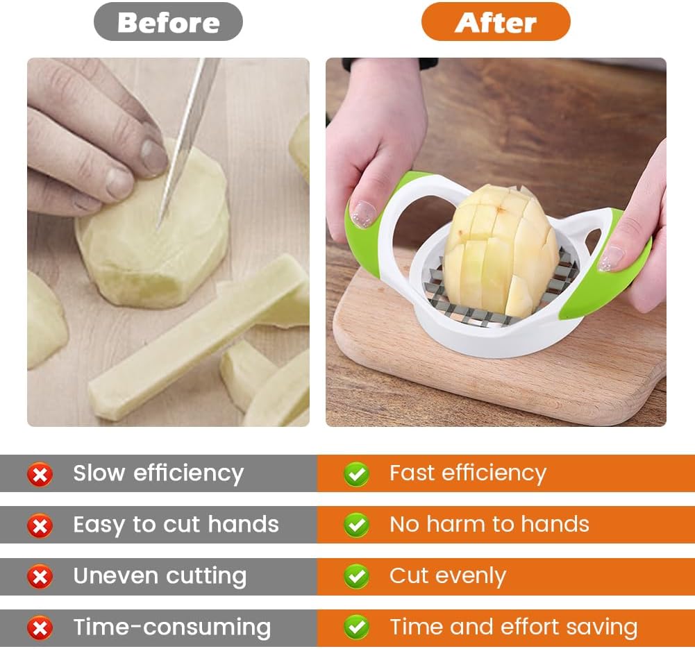 3‑Pcs French Fry Cutter Set, Stainless Steel Fast Vegetable Potato Slicer