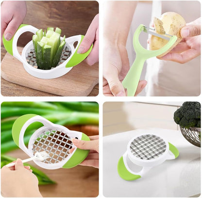 3‑Pcs French Fry Cutter Set, Stainless Steel Fast Vegetable Potato Slicer