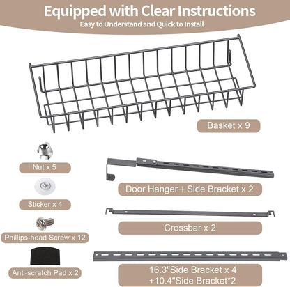 8-Tier Pantry Door Oragnizer, Over The Door Pantry Organizer Rack and Storage, Hanging Spice Rack Shelves Door, Home Office Laundry Room Bathroom & Kitchen Organization Essentials Metal