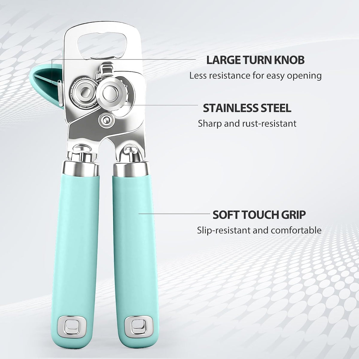 Can Opener Manual, Heavy Duty Stainless Steel Smooth Edge Can Openers With Soft Touch Handle, Oversized Handheld Easy Turn Knob, Multi-Function Bottle Opener, Black