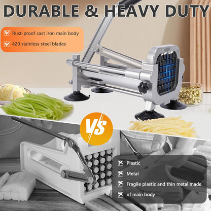 French Fry Cutter, Heavy Duty Potato Slice, Stainless Steel Blades with 1/2 Inch, 3/8 Inch and 1/4 Inch Blades for Whole Potatoes Carrots Cucumbers Carrot,Yam