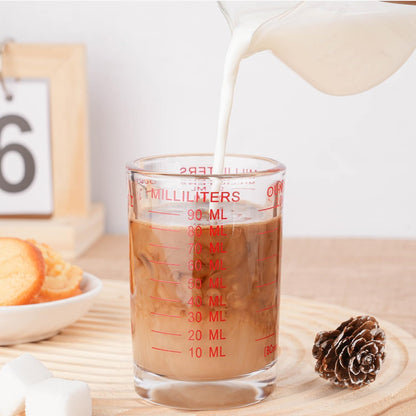 1 PACK Measuring Cup Shot Glass 3 Ounce/90ML Liquid Heavy Glass Red Scale