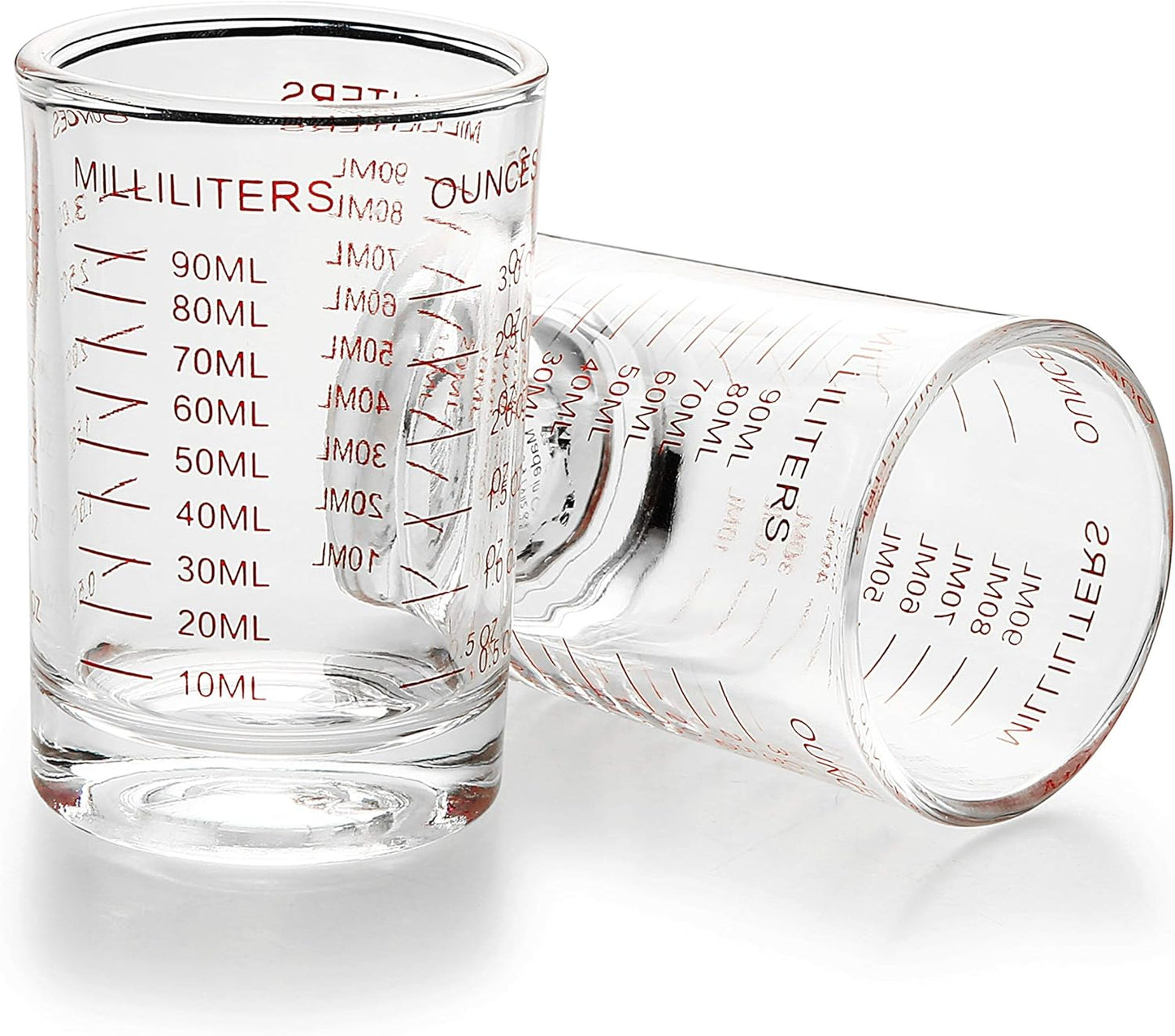 1 PACK Measuring Cup Shot Glass 3 Ounce/90ML Liquid Heavy Glass Red Scale