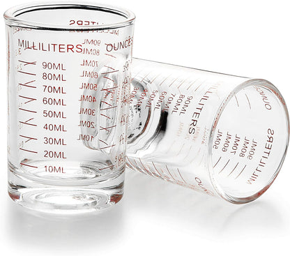 1 PACK Measuring Cup Shot Glass 3 Ounce/90ML Liquid Heavy Glass Red Scale
