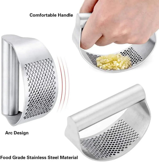 Garlic Press Rocker, Stainless Steel Garlic Mincer and Heavy Duty Stainless Steel Garlic Press Garlic Crusher,mincer tool Easy-Squeeze Garlic Tool with Peeler Cleaning Brush for Smashing Garlic