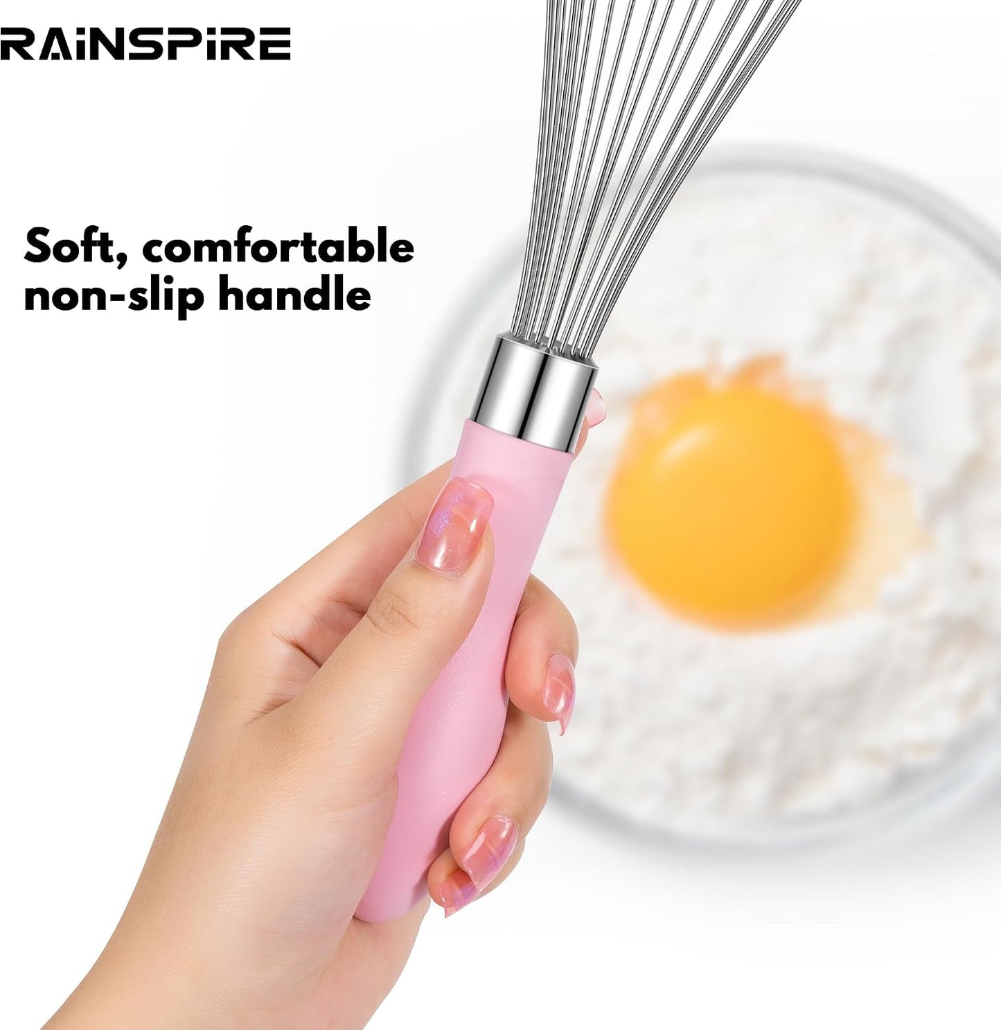 12-Inch Wire Whisk Stainless Steel, Balloon Whisks for Cooking, Wisk Wisking Tool With Soft Silicone Handle, Thick Durable Whisker for Blending, Beating, Whisking, Stirring, Pink