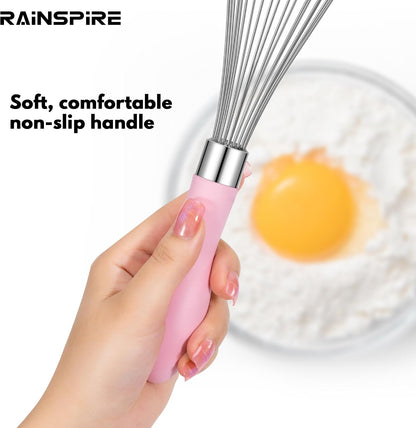 12-Inch Wire Whisk Stainless Steel, Balloon Whisks for Cooking, Wisk Wisking Tool With Soft Silicone Handle, Thick Durable Whisker for Blending, Beating, Whisking, Stirring, Pink