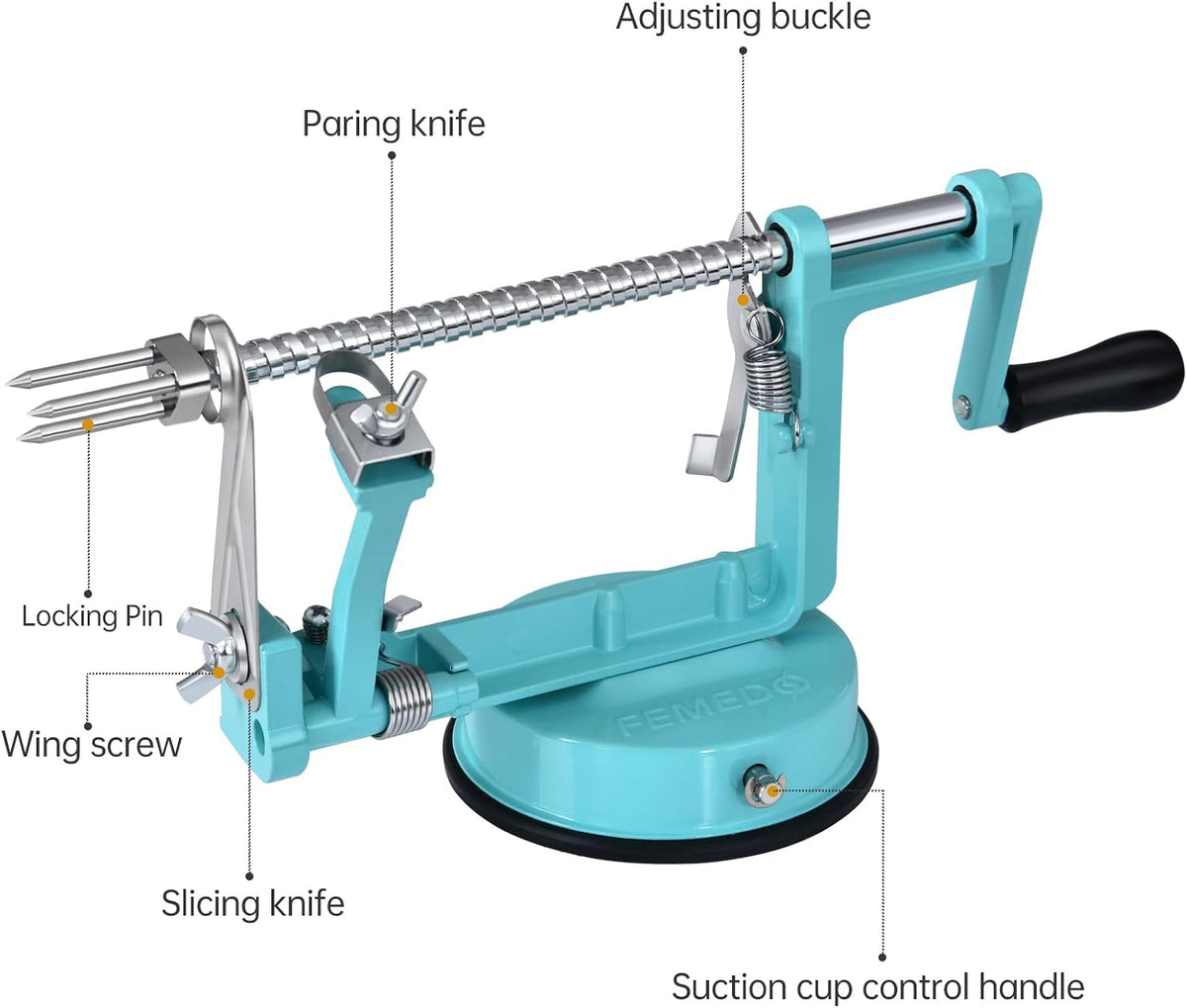 Apple Peeler Slicer Corer with Stainless Steel Blades and Powerful Suction Base for Apples Pears Potatoes(Red)