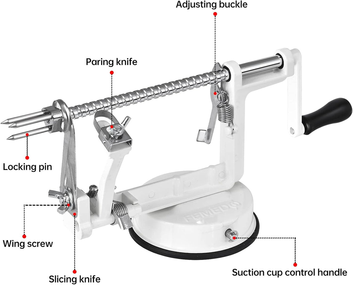 Apple Peeler Slicer Corer with Stainless Steel Blades and Powerful Suction Base for Apples Pears Potatoes(Red)