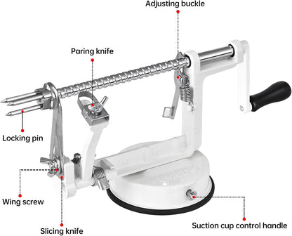 Apple Peeler Slicer Corer with Stainless Steel Blades and Powerful Suction Base for Apples Pears Potatoes(Red)