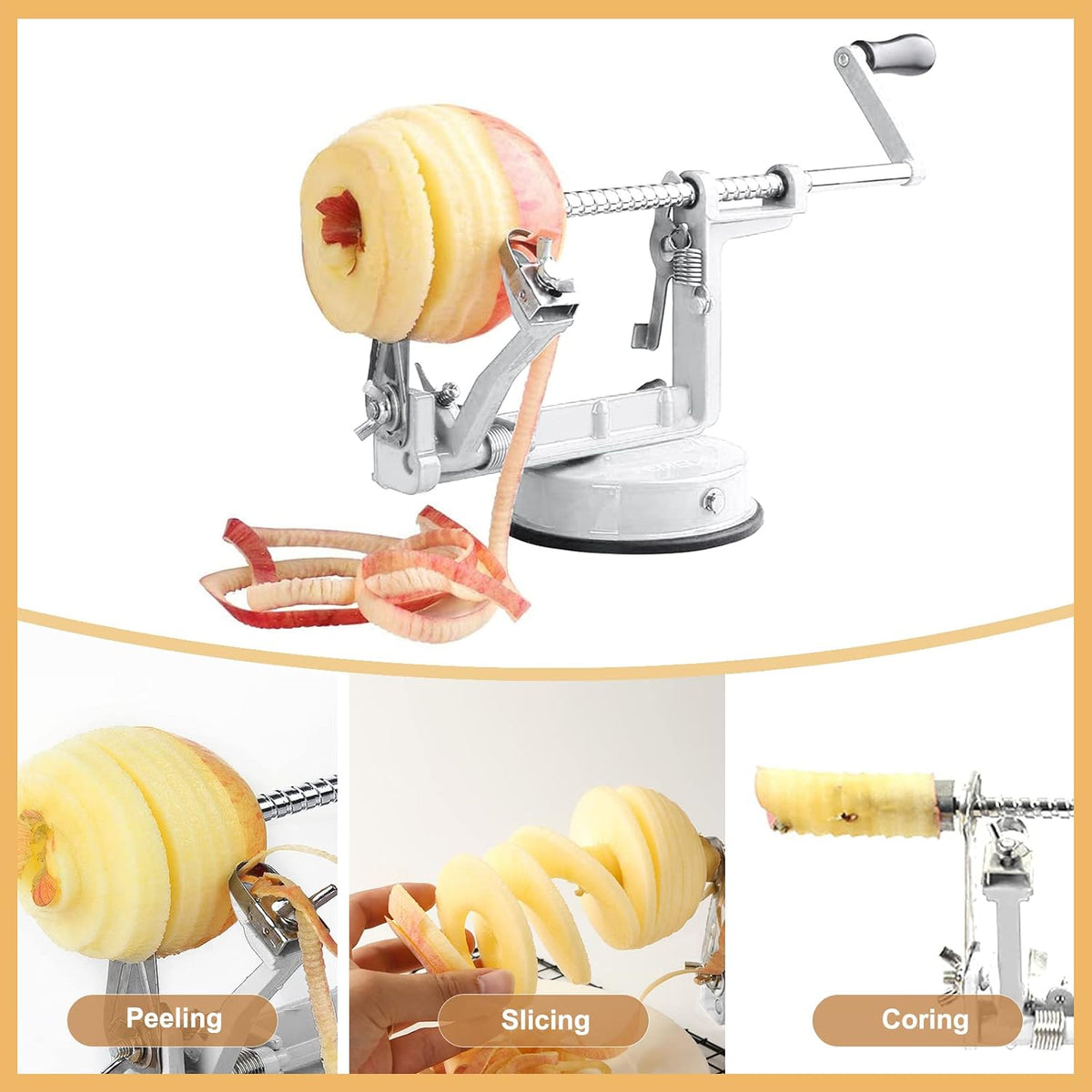 Apple Peeler Slicer Corer with Stainless Steel Blades and Powerful Suction Base for Apples Pears Potatoes(Red)