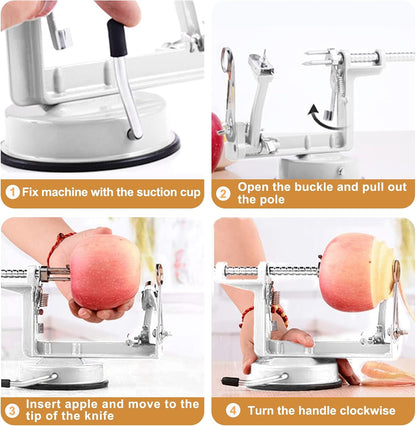 Apple Peeler Slicer Corer with Stainless Steel Blades and Powerful Suction Base for Apples Pears Potatoes(Red)