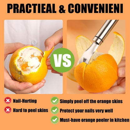 Stainless Steel Orange Peeler Easy and Quick Peeling Long Handle Orange Citrus Peeler Tool Triangle Shovel and Serrated Shovel Orange Peeler Creative Kitchen Gadgets