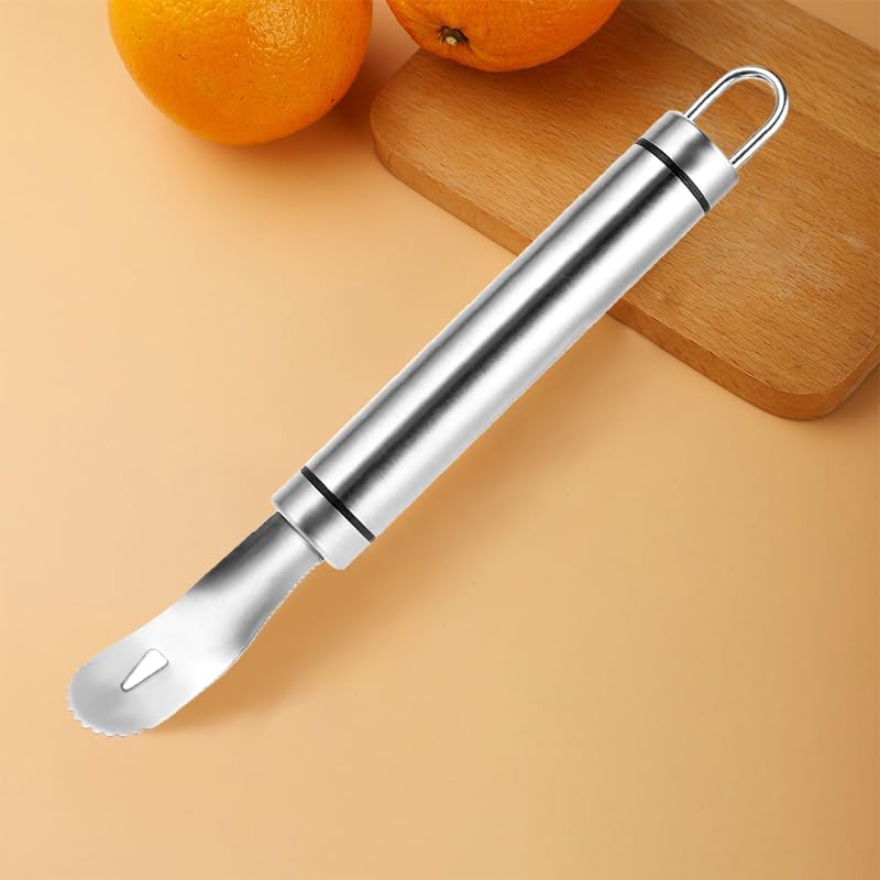 Stainless Steel Orange Peeler Easy and Quick Peeling Long Handle Orange Citrus Peeler Tool Triangle Shovel and Serrated Shovel Orange Peeler Creative Kitchen Gadgets