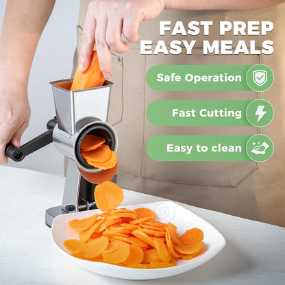 Stainless Steel Rotary Cheese Grater with 3 Interchangeable Drum Blades